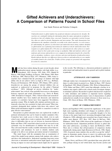 Gifted Achievers and underachievers: a comparison of patterns found in school files